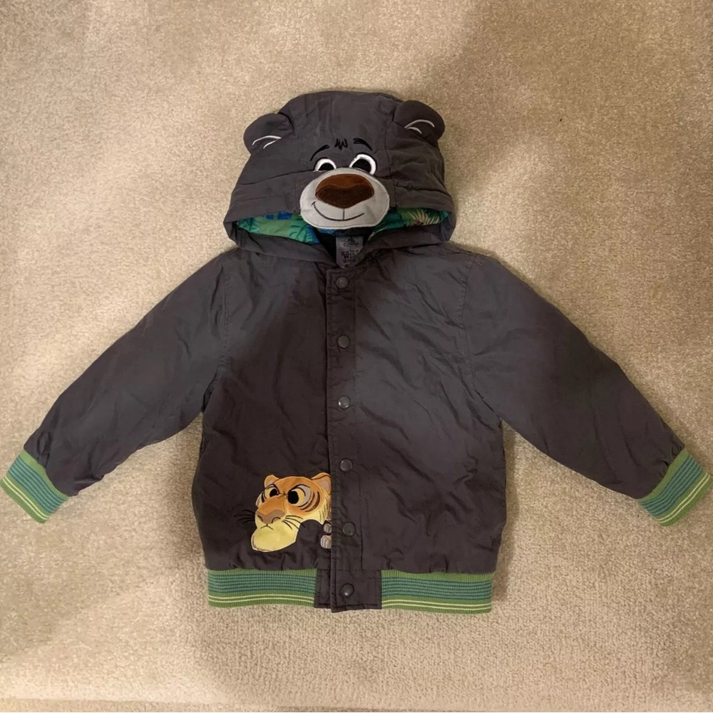 Disney Store Jungle Book Baloo Ears Hooded Button Grey Jacket Kids Size 4 110/56